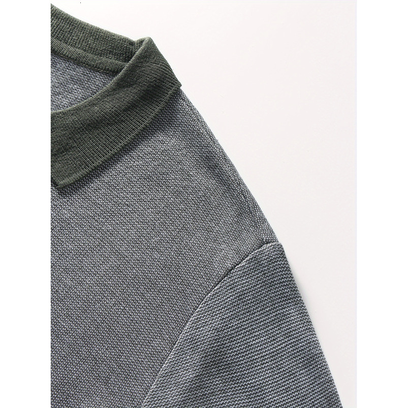 Men's Simple Casual Fashion Turn-down Collar Polo Shirt Youth Knitted Jacquard Short