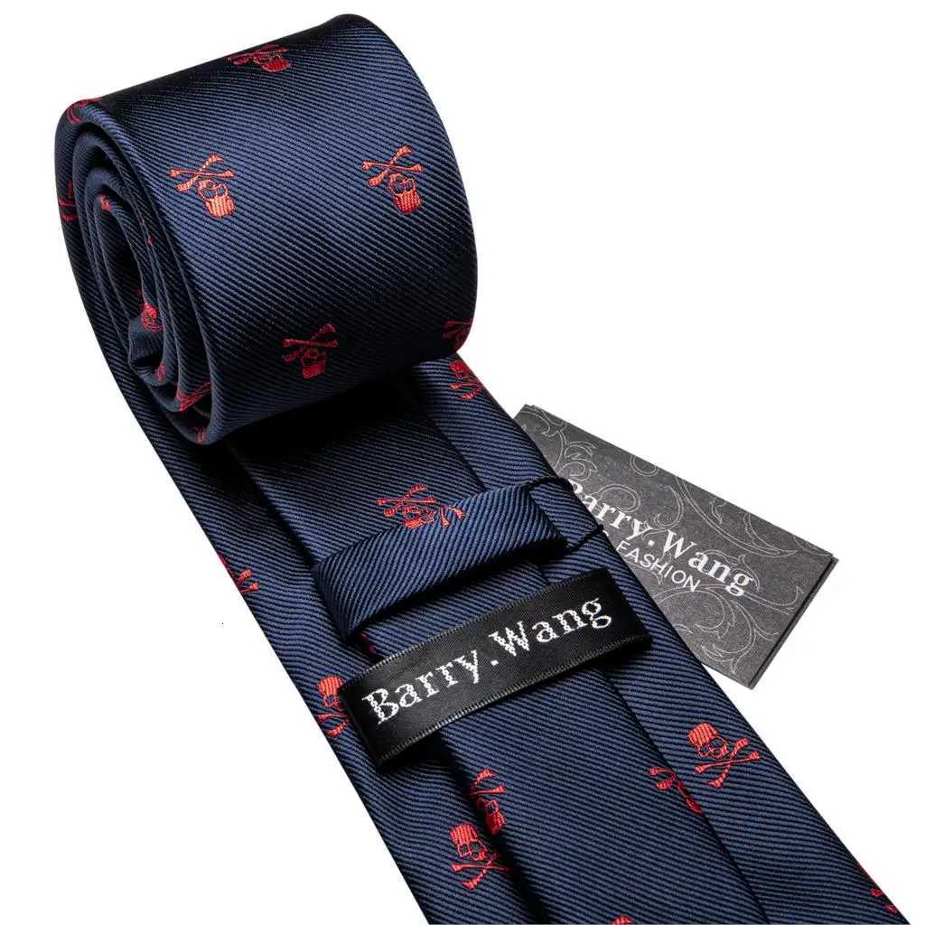 Fashion Designer Red Skull Men Tie Set 8.5cm Silk Handkerchief Ties For Men Gift Wedding Business Barry.Wang Gravata Necktie H250820