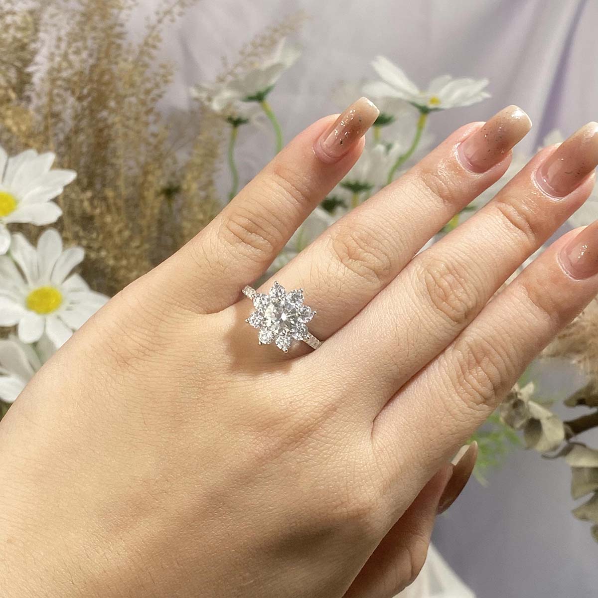 MT Premium Moissanite Rings for Womens 925 Sterling Silver EngagementRings with Sunflower Design & Gifting Box For Her And Anniversary With Certificat