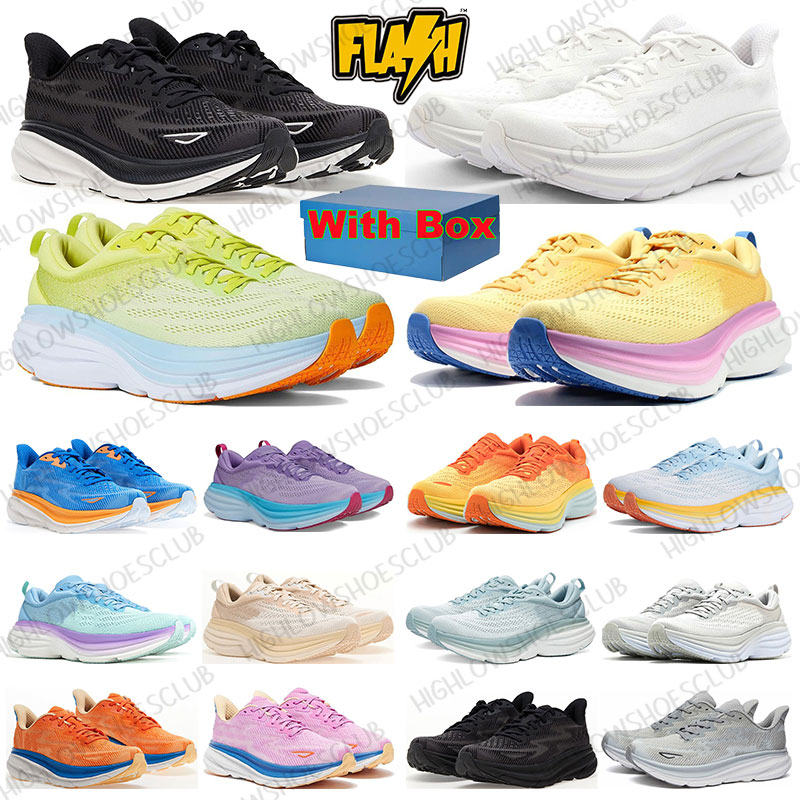 With Box designer sneakers clifton 9 bondi 8 running shoes womens mens trainers Triple Black White Red sports outdoor