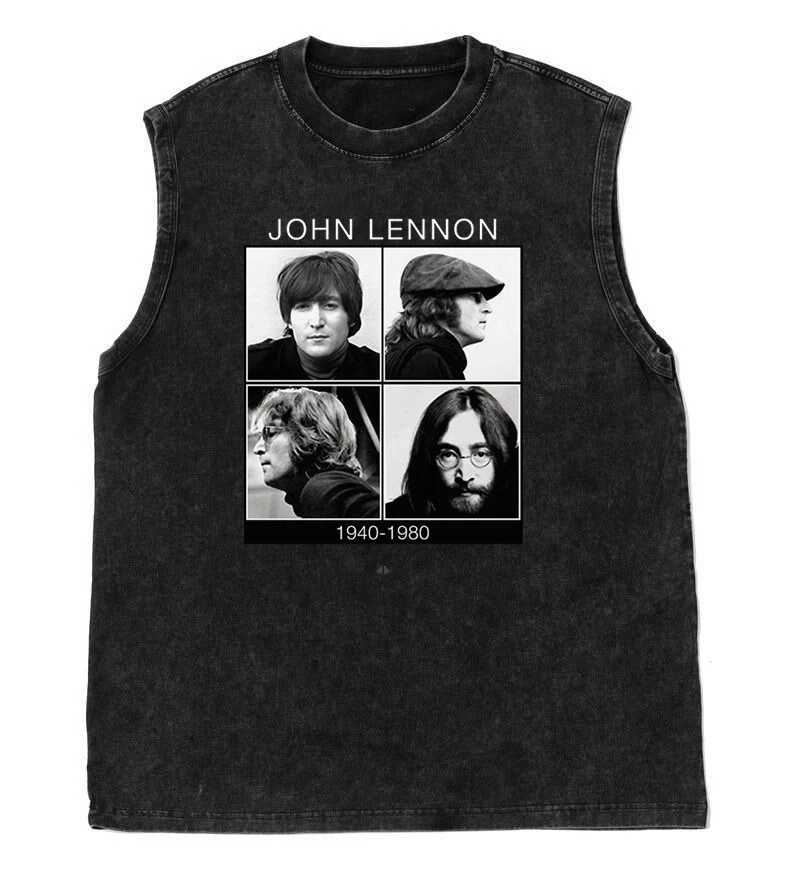 Oversized Gym Vest Mens Tank Top Rock Band Beatle Graphic Print Womens T-Shirt Vintage Washed Sleeveless Tee Y2K Clothes Summer X250821