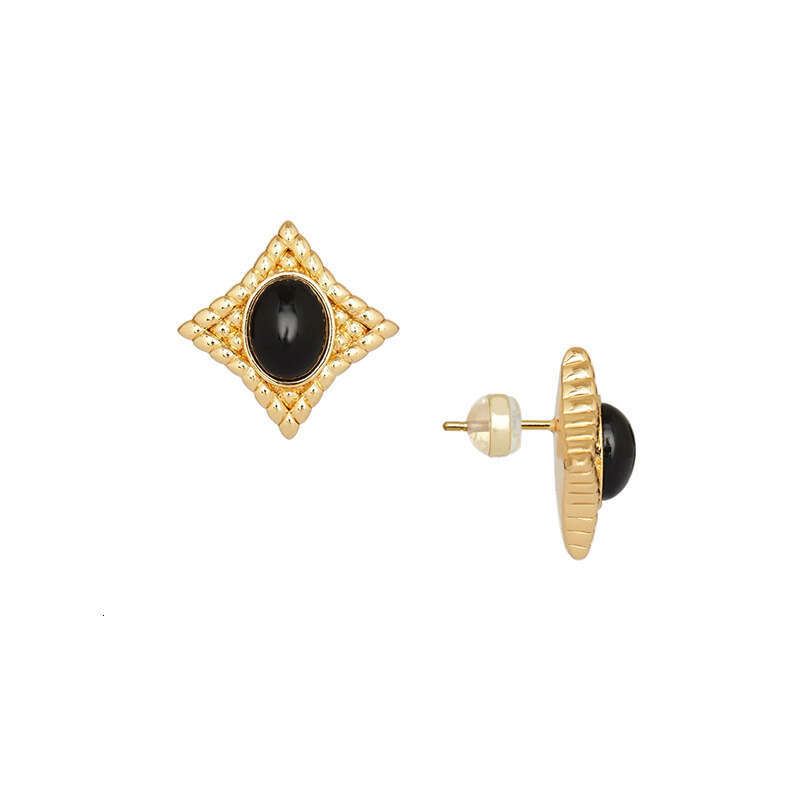 DHpet Zhong Chuxi and Cai Wenjing Same Style Dia Black Agate for Women, Light High-end Design Fashion Personality Earrings H260202