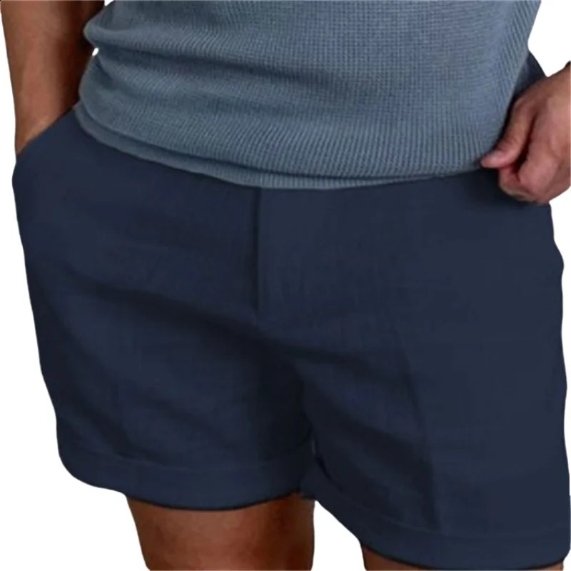 Mens Cotton Linen Shorts Pants Male Summer Breathable Solid Color Trousers Fitness Streetwear y250813