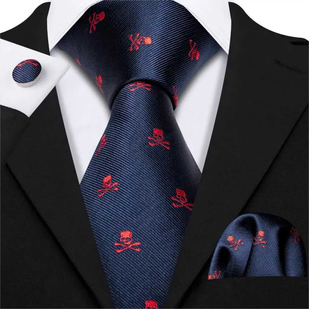 Fashion Designer Red Skull Men Tie Set 8.5cm Silk Handkerchief Ties For Men Gift Wedding Business Barry.Wang Gravata Necktie H250820