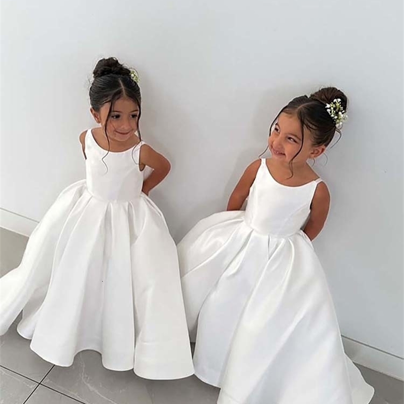 Ivory Flower Girl Dress With Bow Strap Mini Bridal Wedding Dress Kids Ball Gown 1st Communion Frock de Noiva 250821