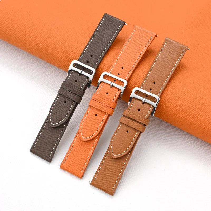 Genuine Leather Strap Orange Green Universal Men Women Retro Cowhide Quick Release Replace Bracelet Watch Band Belt 18/20/22mm 250819