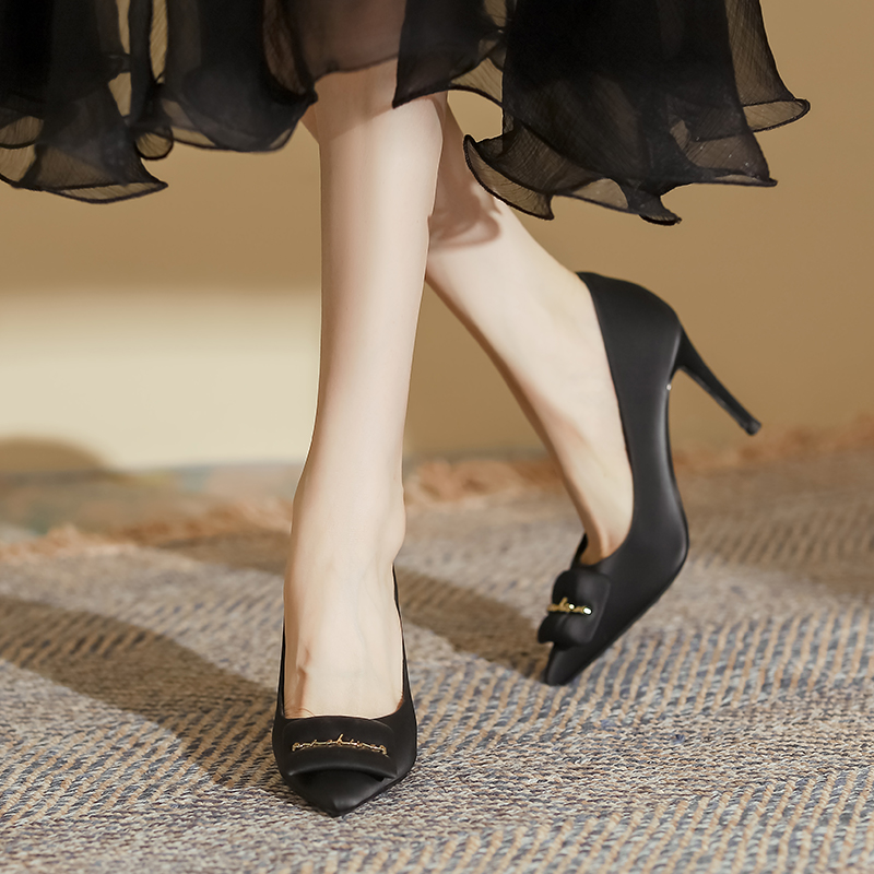 YUANLITONG Stylish Autumn Heels With Square Decor And Buckle Details Elegant Chic Pointed Toe High Heels Black