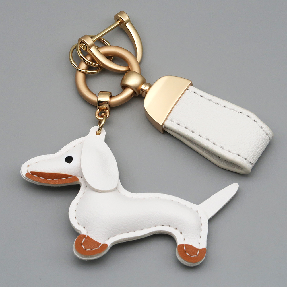 New Arrival Goat Grain Leather Keychain Cute Dachshund Dog Charm Car Key Holder Premium Braided Lanyard Women Bag Charms Accessory (Custom Logo Availa