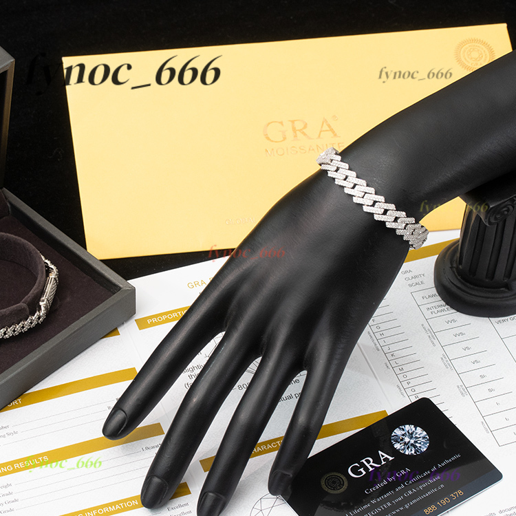 Fine Jewelry 925 Sterling Silver Moissanite Cuban Bracelet Hiphop Cuban Link Chain 8mm-20mm VVS Moissanite Cuban Chain