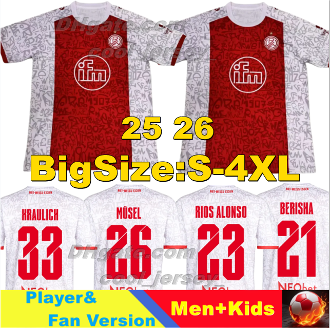 XXXL 4XL Rot-Weiss Essen 25 26 Soccer Jerseys RIOS ALONSO KRAULICH 2025 Football Shirts OBUZ BERISHA ARSLAN GJASULA MUSEL football kits SCHULTZ Men Kids Kit Socks Sets