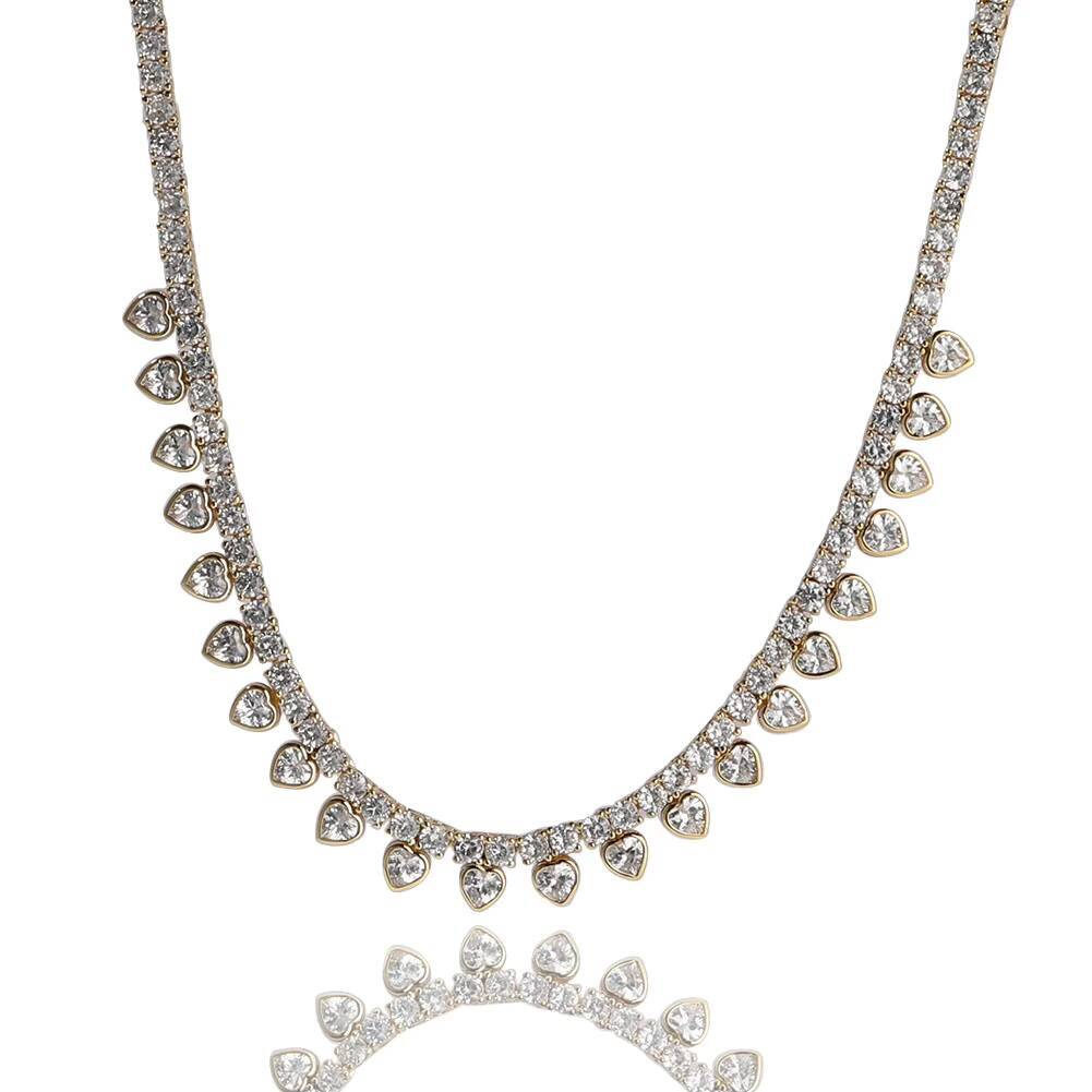 Ladies punk fashion 2mm 3mm tennis chain ice cube diamond heart pendant necklace for wedding party gift anniversary