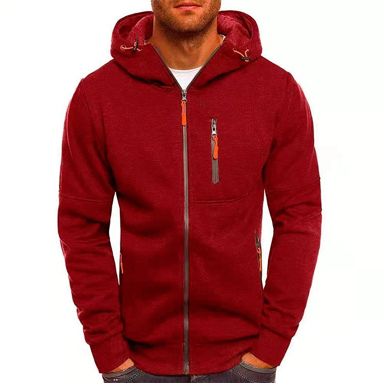 Men's hoodie casual hoodie with zipper pockets full zipper long-sleeved sweatshirt sports hooded jacket