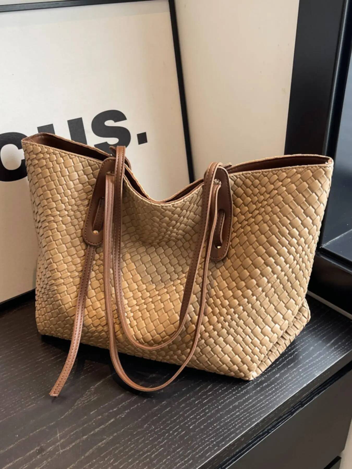 Autumn New Women s Handbag Retro Fashion Solid Color Pu Woven Diamond Grid Women s Shoulder Bag Large Capacity Autumn New Designer Bag