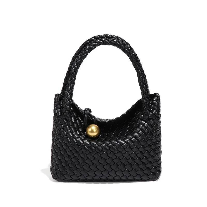 Autumn New Women s Shoulder Bag Women s Woven Shoulder Bag Autumn New Designer Foreskin Leather Handbag Woven Bag French Handheld Vegetable Basket Bag