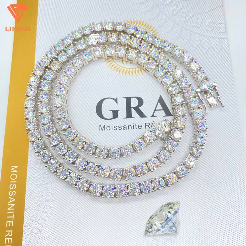 Lifeng Jewelry 5mm VVS Moissanite Tennis Chain Necklace Set White Gold Plated Hiphop Style Iced Bracelet Chain Sterling Silver
