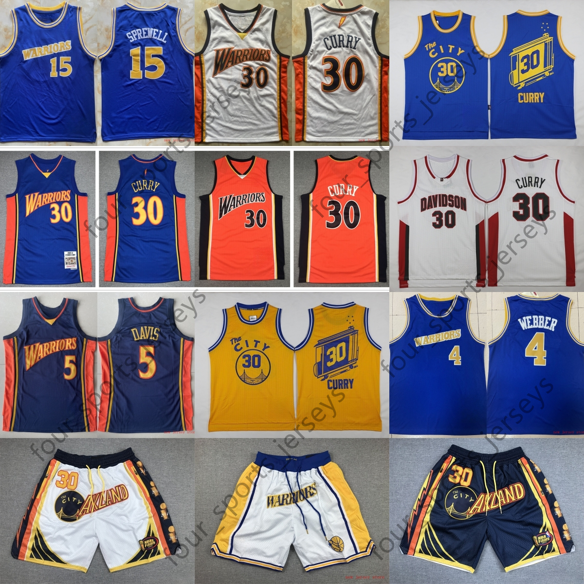 Classic Retro Basketball 30 Curry Jersey Vintage Blue Orange White Breathable Sports Shirts Shorts 123