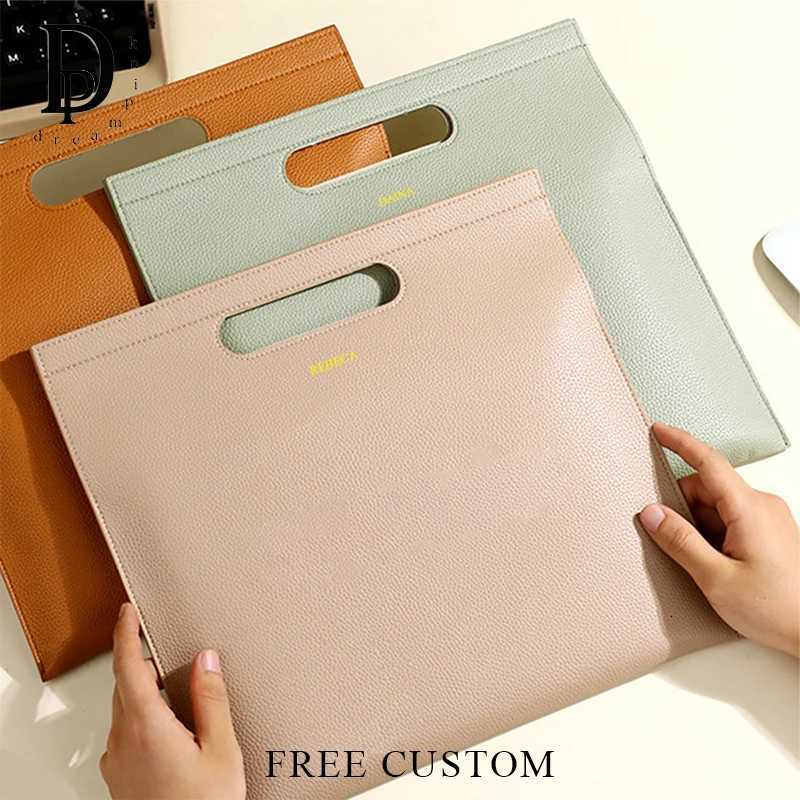Custom Letters Business Document Bag Slim Engrave Name Leather Tote Bag Woman Large Capacity Magnetic Laptop Bag Gift Z250821