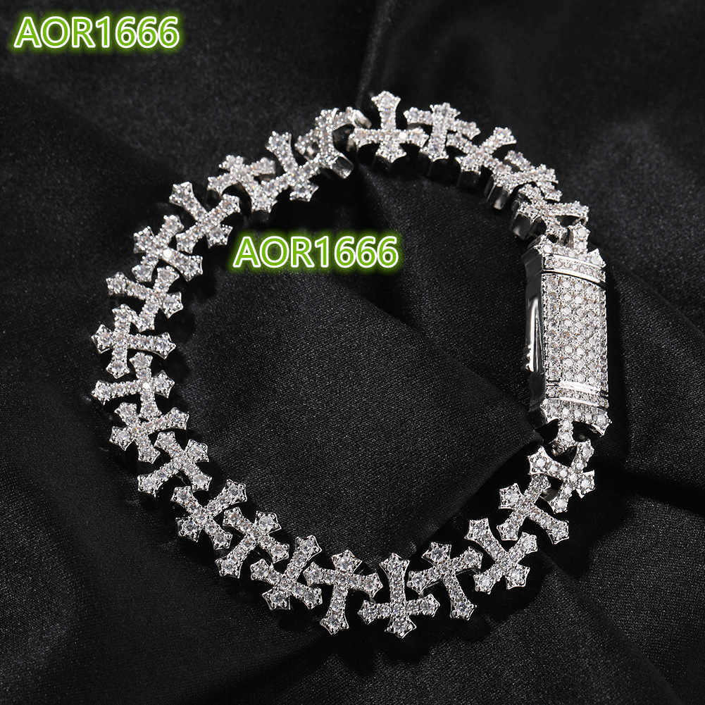 Diamond charm bracelet; Hip-hop style ice block diamond tennis bracelet; 18K gold cross bracelet; Men's
