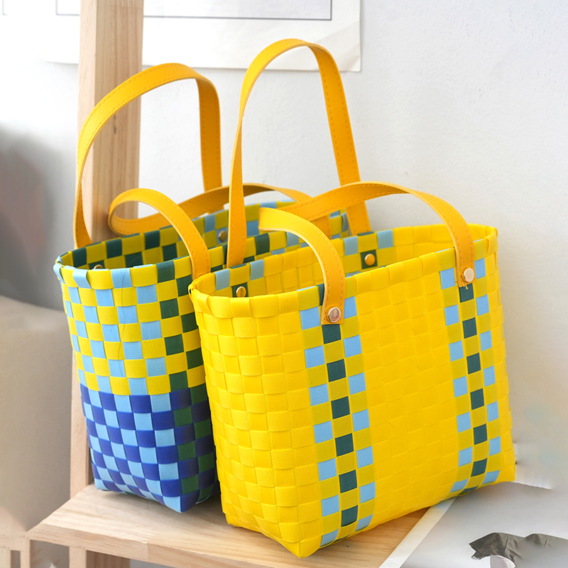 Spring PVC woven cabbage basket bag, children's beach bag, small bag, colorful handbag, women's handbag