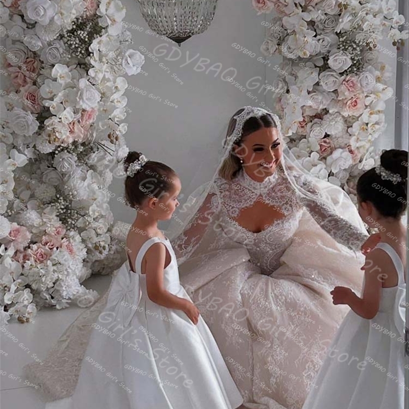 Ivory Flower Girl Dress With Bow Strap Mini Bridal Wedding Dress Kids Ball Gown 1st Communion Frock de Noiva 250821