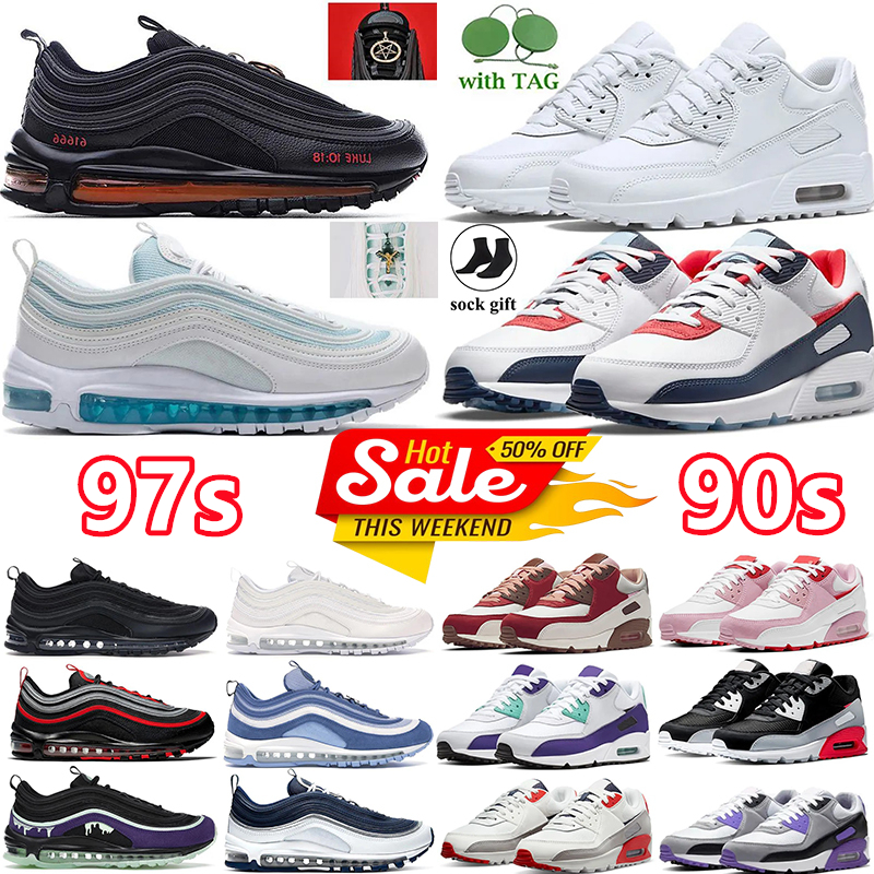 Triple Black 97 Triple White 90 running shoes designer shoes 97s 90s Midnight Navy Wolf Grey Golden Bullet Silver Bullet breathable sports trainers sneakers
