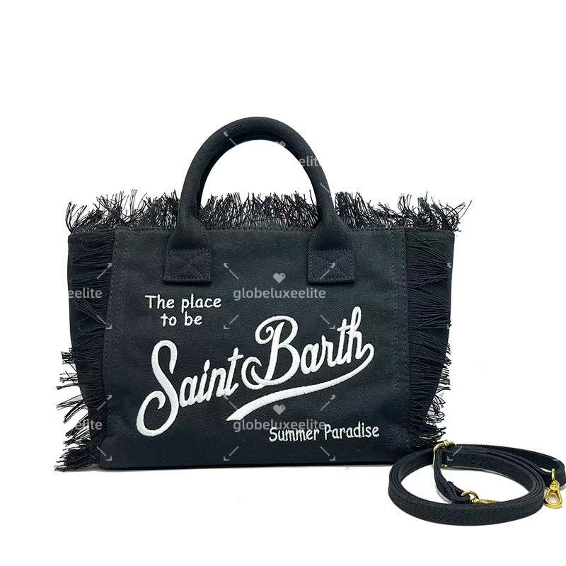 Designer Bag, 2025 popularfashion Model Saint Barth European And American New Women's Large Capacity Casual Beach Canvas Striped Tassel Handheld Tote Bag