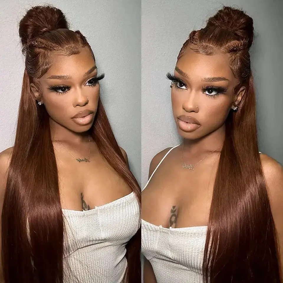250 Density Chocolate Brown Preplucked Hairline 360 Full Wear And Go 30 Inch Straight Lace Front Wig Brown Wig Human Hair Wigs For Women
