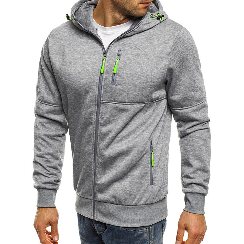 Men's hoodie casual hoodie with zipper pockets full zipper long-sleeved sweatshirt sports hooded jacket