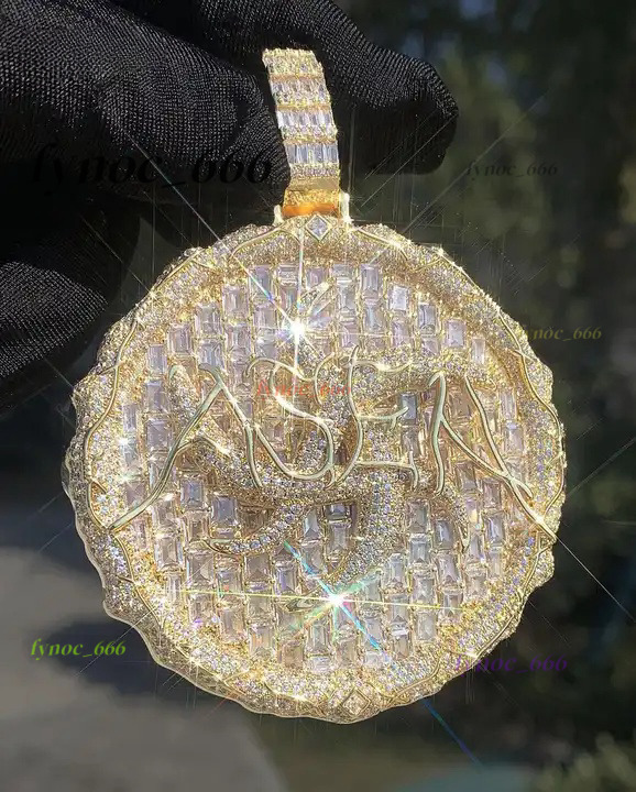 Fashion Necklace Pendant White Gold Plated Necklace Vvs Moissanite With 925 Silver Custom Size Hip-Hop Jewelry