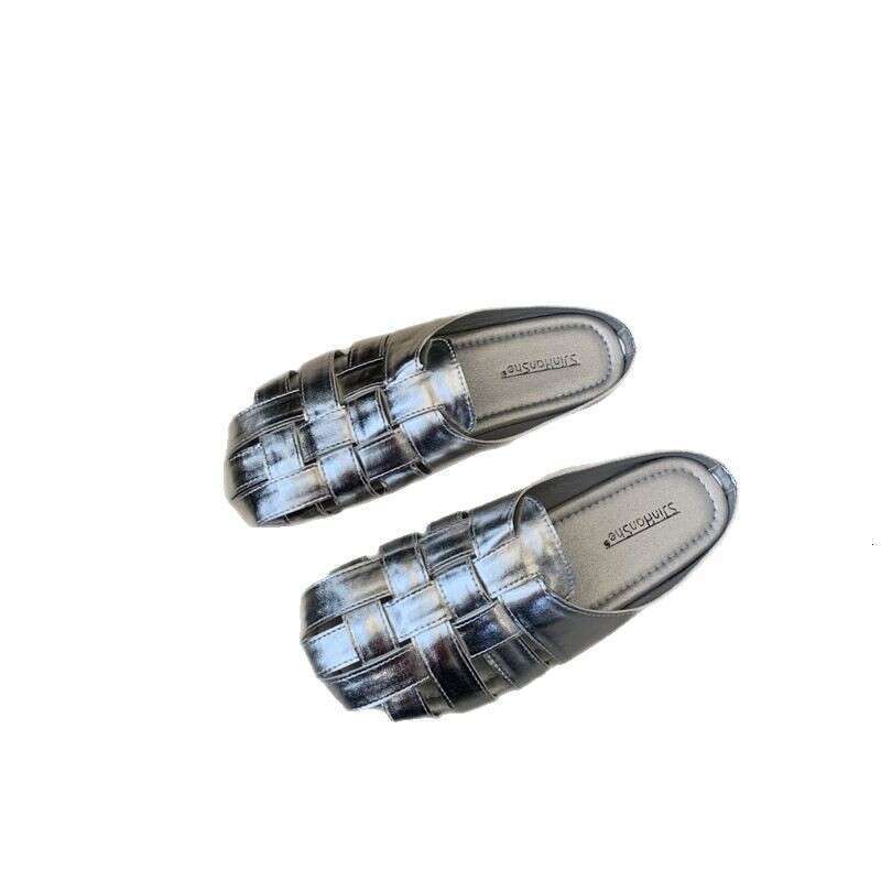 Closed-Toe Half Slippers for Women Summer 2025 New Style Woven Hollow Thick-Soled Slip-On Lazy Mules