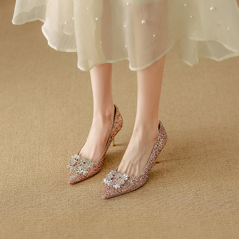 YUANLITONG Blinding Rhinestone Heels Women's Leisure Gentle High Heel Fashion Minimalist Style Shoes Party fashion 2025-2026