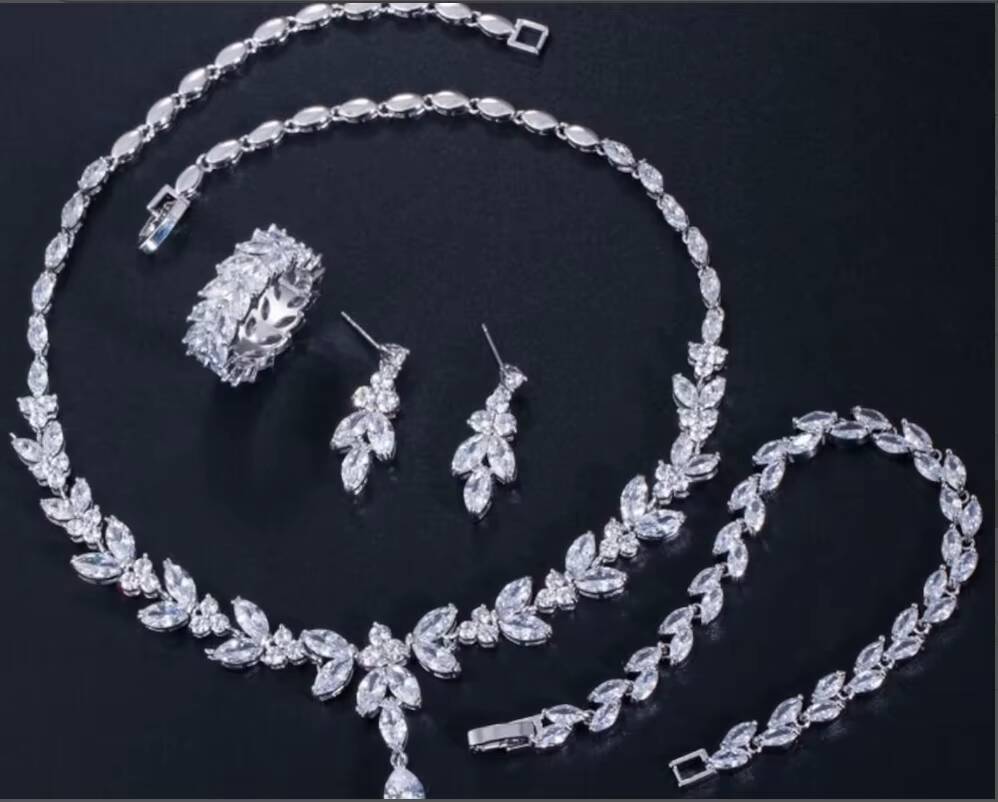 New Fashion Full Moissanite Diamond 18k Gold Plated Women Bridal Jewelry Set