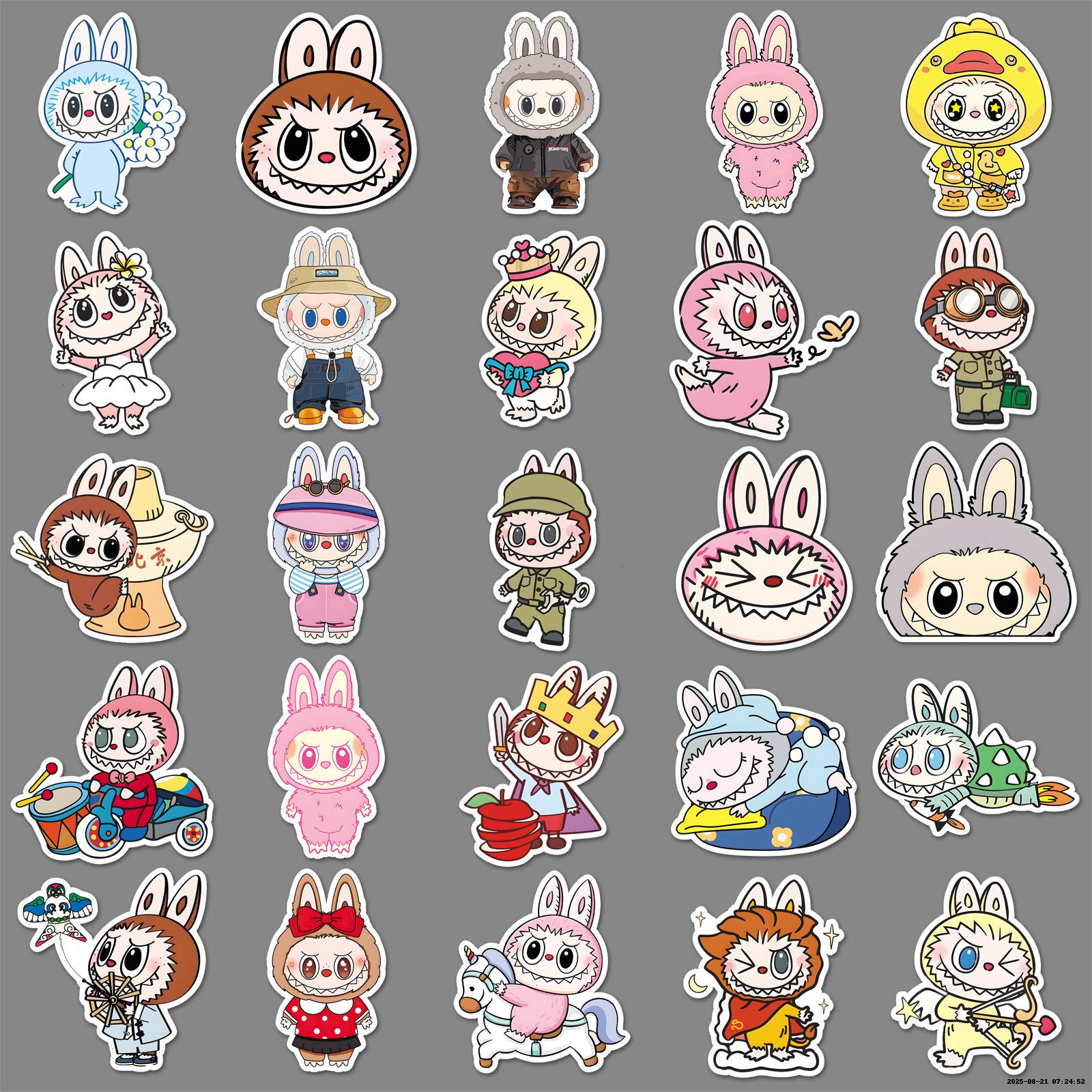50pcs Cute Labubu Monster Cartoon Stickers Decals DIY Laptop Notebook Fridge Water Bottle Decoration Sticker Kids Toys-c