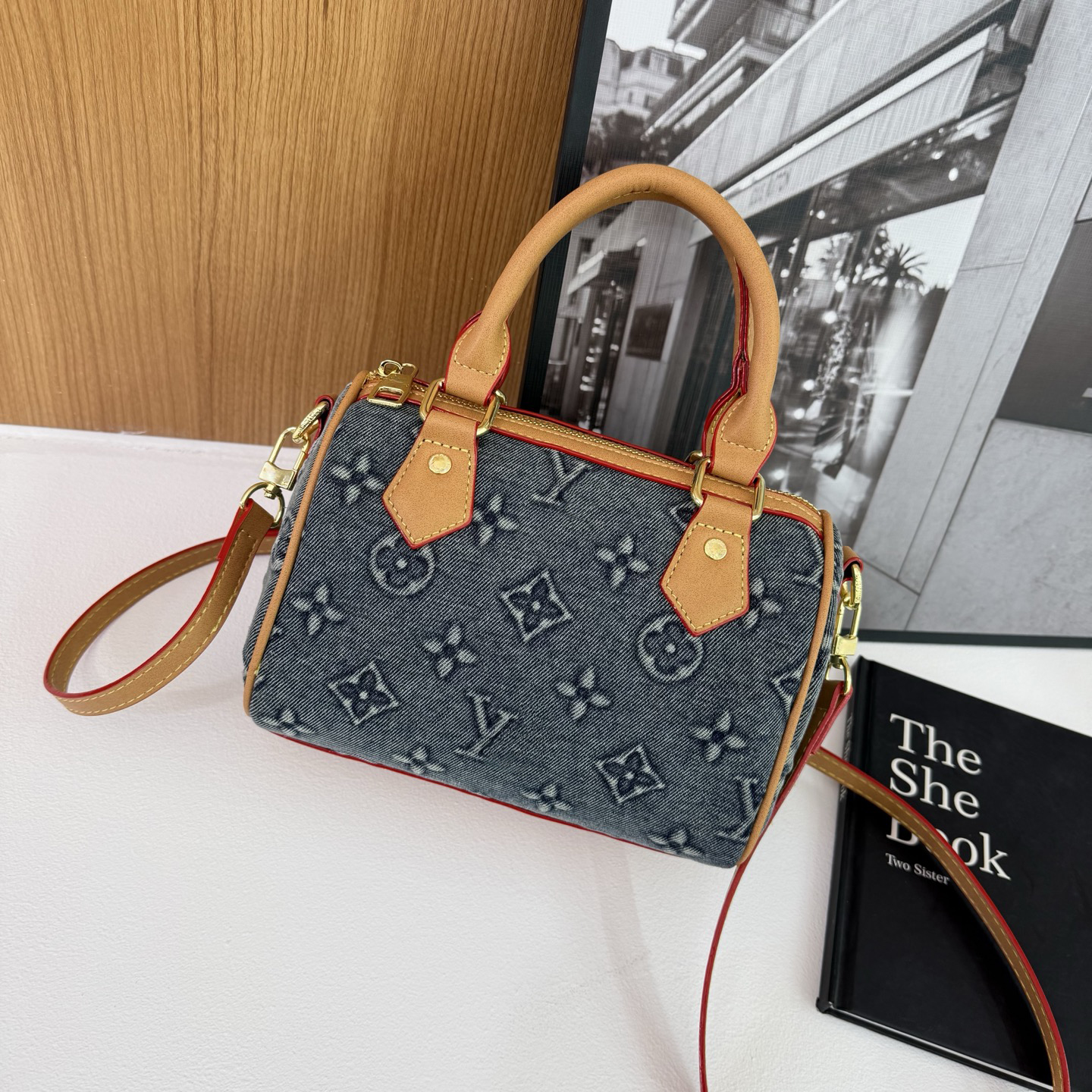 2026 trendy colorful patterned boston denim embossed handbag shoulder crossbody bag durable material suitable for commuting weekend trips and social