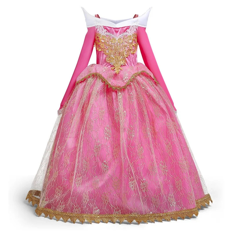 Sleeping Beauty Costume for Girls Pink Dress Long Sleeves Off Shoulder Gown Kids Halloween Xmas Party Cosplay Princess Costume 250820