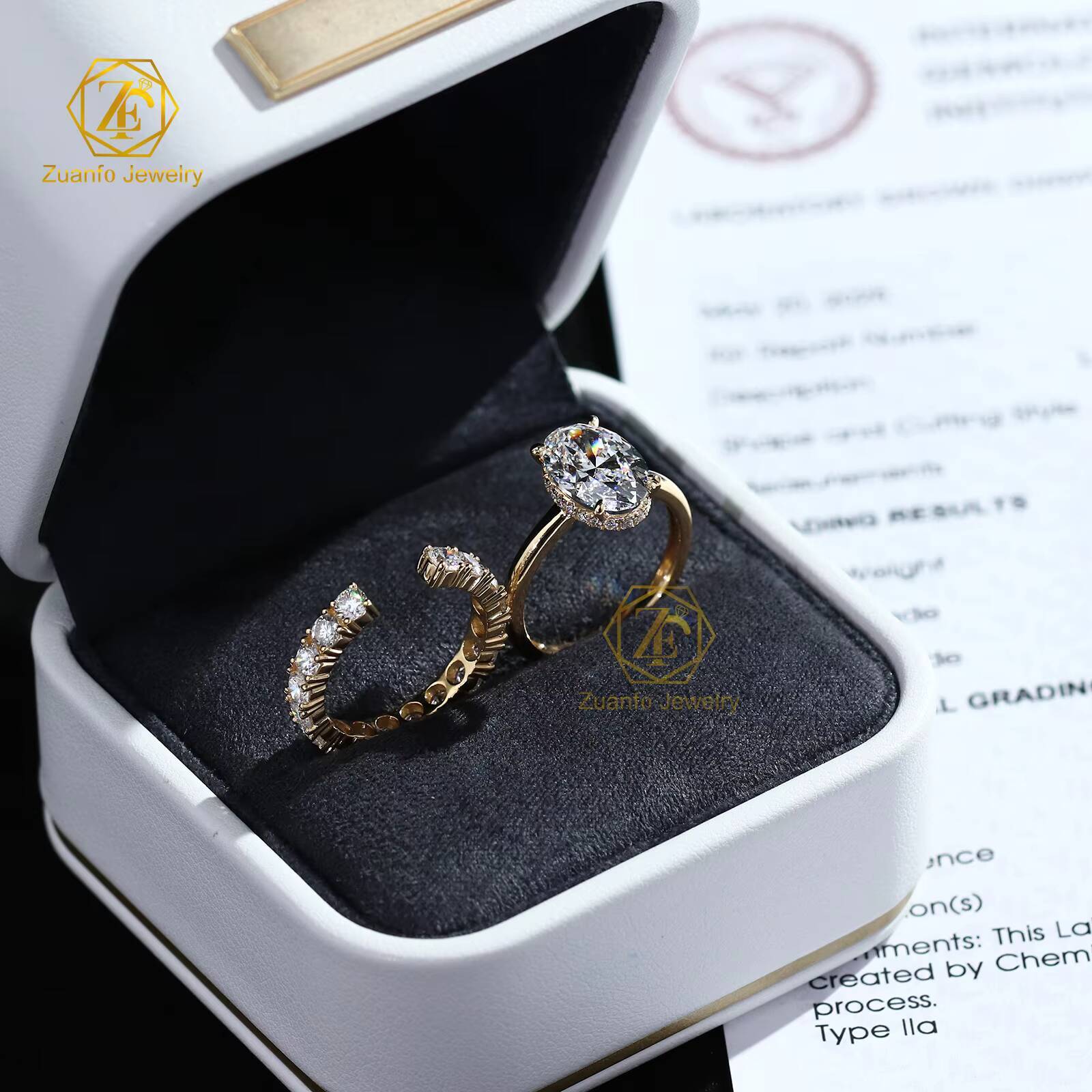 14K Solid Gold Bridal Jewelry Set Customizable 4CT Lab Grown Diamond Engagement Ring Oval Round Cut Diamond Ring Set