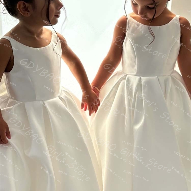 Ivory Flower Girl Dress With Bow Strap Mini Bridal Wedding Dress Kids Ball Gown 1st Communion Frock de Noiva 250821