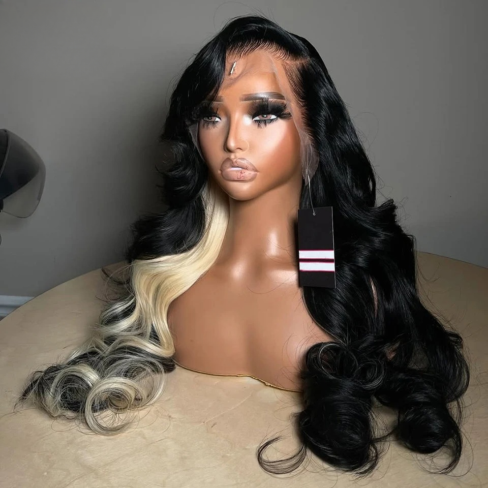 613 Blonde With Black Highlight Wig Human Hair 13X4 Brazilian180 Density HD Transparent Lace Front Wigs Body Wave Pre Plucked Ready To Wear Synthetic