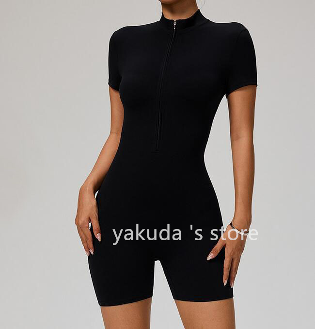 short Sleeved Exercise & Fitness Wear Yoga Outfits Zipper Yoga Jumpsuit Dance Fitness Tight Fitting Sports Cycling Clothes Suits Mysterybox Store
