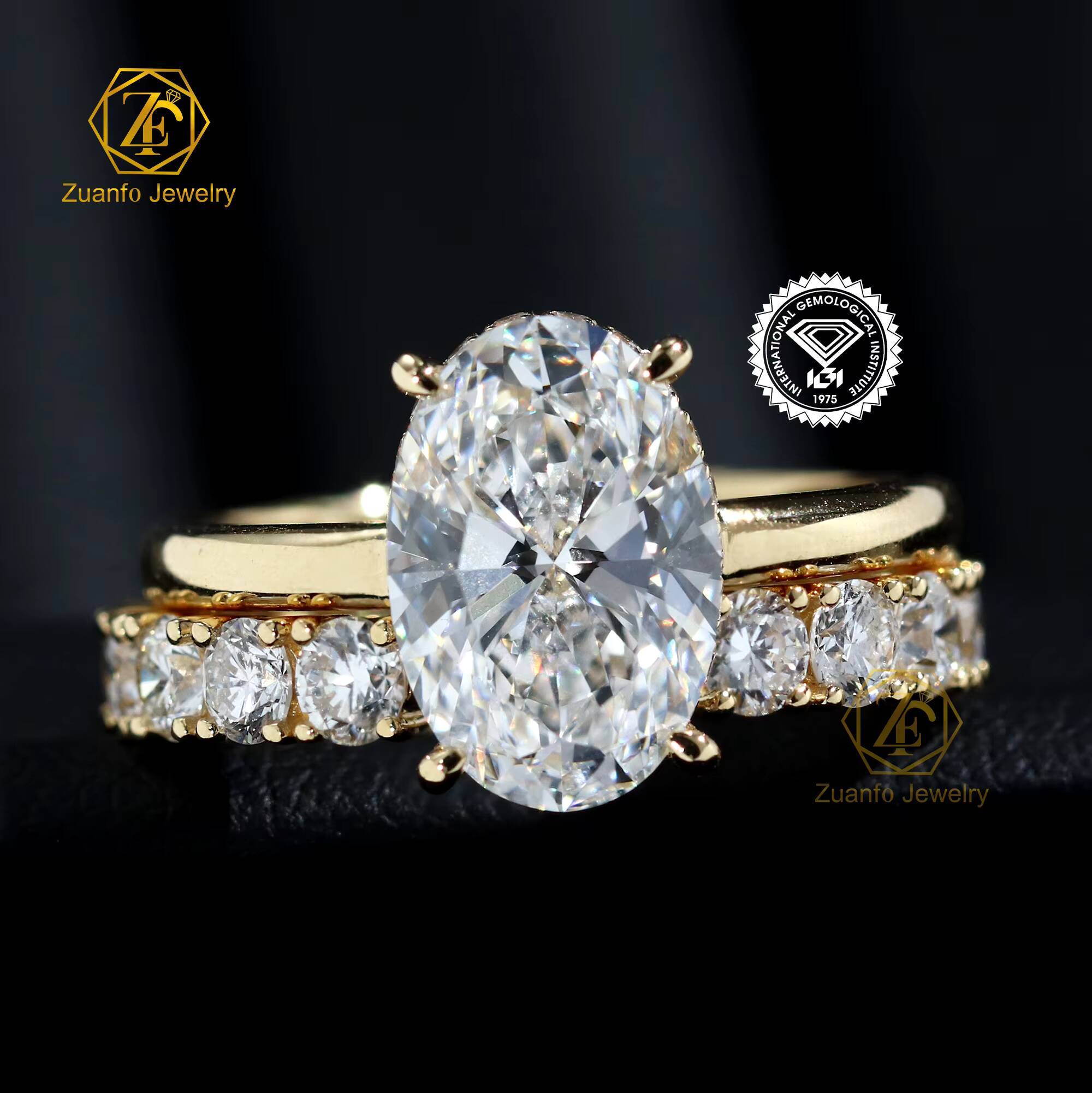 14K Solid Gold Bridal Jewelry Set Customizable 4CT Lab Grown Diamond Engagement Ring Oval Round Cut Diamond Ring Set
