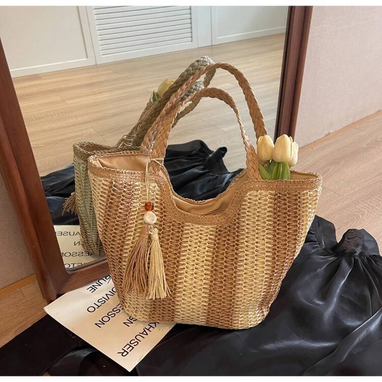 Autumn New Women s Crossbody Bag Casual Grass Woven Women s Large Capacity New Single Shoulder Commuting Woven Bag Beach Bag Autumn New Designer Bag