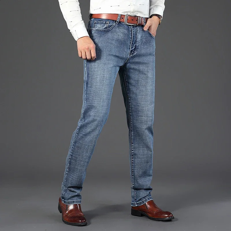 Wthinlee Business Mens Jeans Casual Straight Stretch Fashion Classic Blue Black Work Denim Trousers Male Clothing 250821