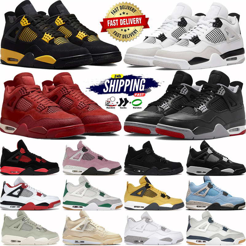 New mens 4 basketball shoes 4s Red cement Thunder pine green seafoam midnight navy University Blue Black Cat bred Reimagined womens trainers designer sneakers