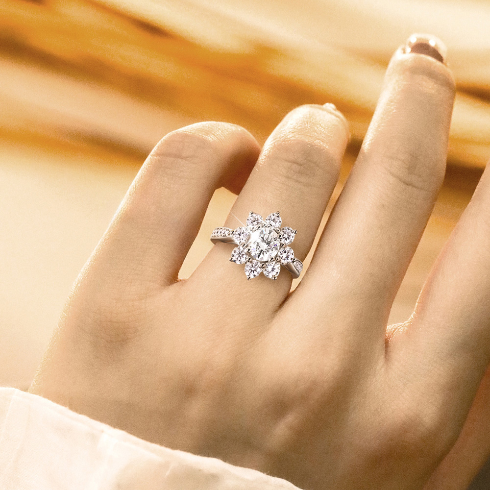 MT Premium Moissanite Rings for Womens 925 Sterling Silver EngagementRings with Sunflower Design & Gifting Box For Her And Anniversary With Certificat