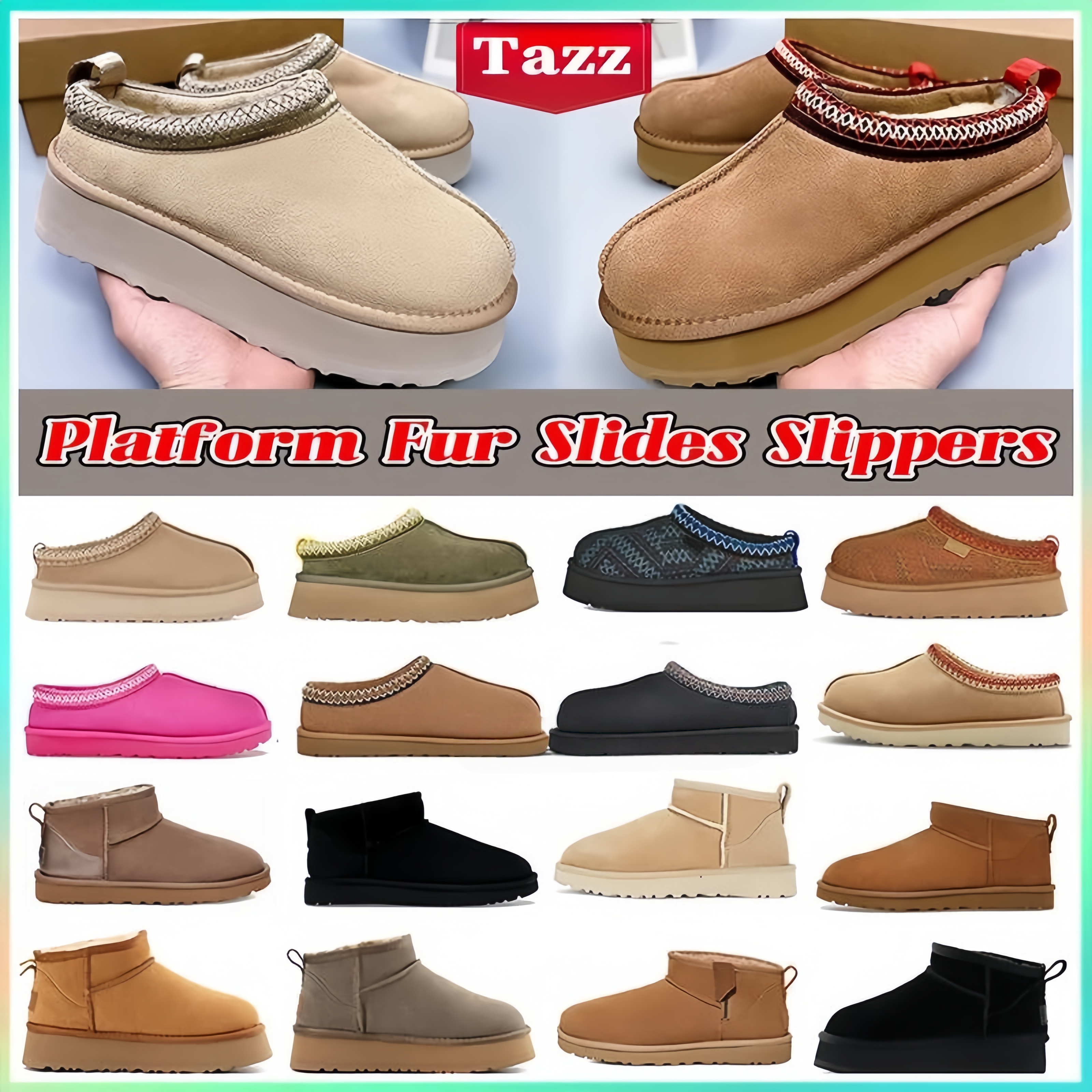 Designer sslipper tasman Tazz Slippers tasman fur slides platform boot Suede winter designer bootie