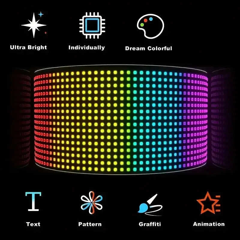 Flexible LED Matrix Panel Programmable LED Sign with USB Power App Remote Control DIY Scrolling Text Picture for Car Decoration S250821