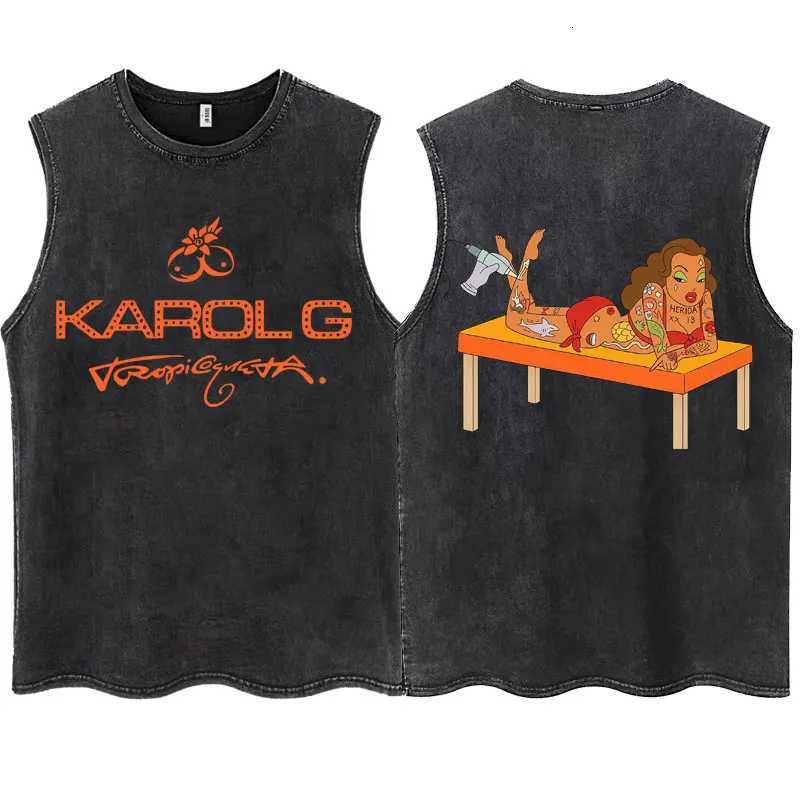 Karol G 2025 New Album Tropicoqueta Washed Tank Tops Men Women Trendy Vintage T-Shirt Casual Oversized Cotton Sleeveless T Shirt X250821