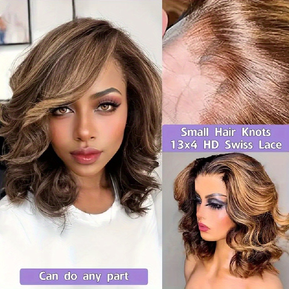 P4/27 Highlight Wig Human Hair Body Wave Lace Front Wig Honey Blonde Colored Short Bob Wig 13x4 HD Lace Wig PrePlucked 36 Inch For Women