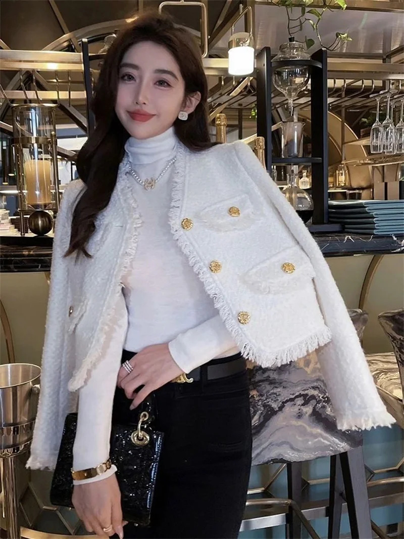 Jackets Small Fragrance Loose V-neck Long-sleeved Coat Spring and Autumn y High-grade Tweed French White Short Coat Woman 260618CJ - view 7