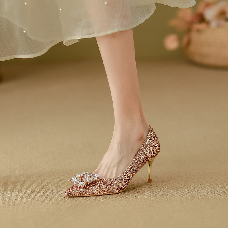 YUANLITONG Blinding Rhinestone Heels Women's Leisure Gentle High Heel Fashion Minimalist Style Shoes Party fashion 2025-2026